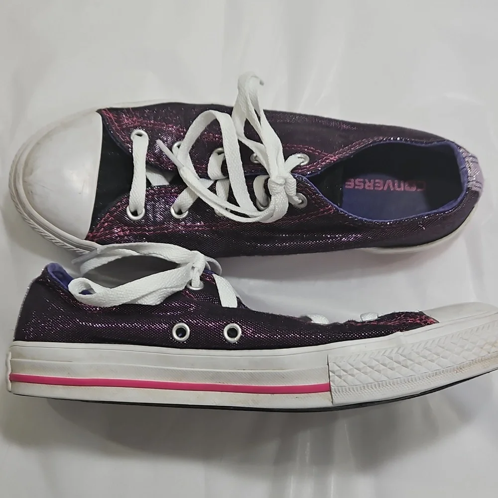 Converse All Star Purple Double Tongue Junior Dot Shimmer Sneakers Sz 4